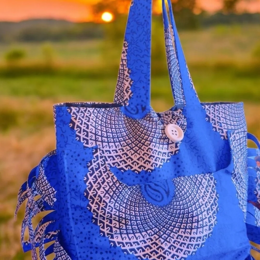 Royal Blue Bohemian Tote with Silver Detailing